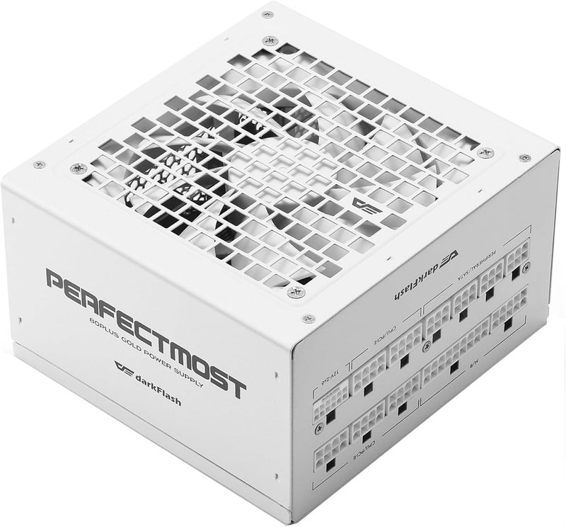 DarkFlash مزود طاقة PMT750 بالكامل قابل للتعديل ATX 3.1 & PCIe 5.1 جاهز، كابل 12VHPWR متضمن، مكثفات يابانية 105°C بنسبة 100%، مزود طاقة للألعاب 80 Plus Gold، حجم مدمج 150mm، ضمان 5 سنوات (أبيض) - Image 1